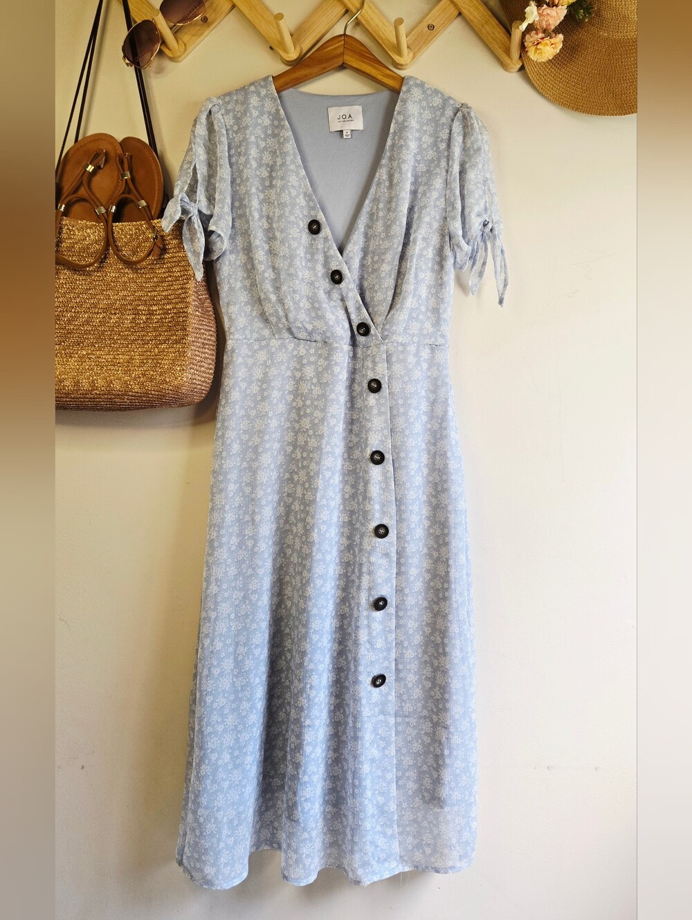 J.O.A. Pale Blue Floral Midi Dress